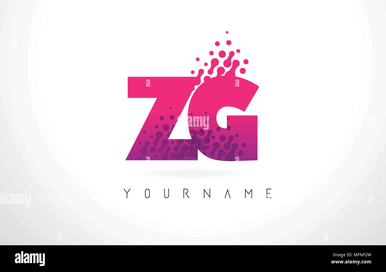 ZG Z G Letter Logo with Pink Letters and Purple Color Particles Dots
