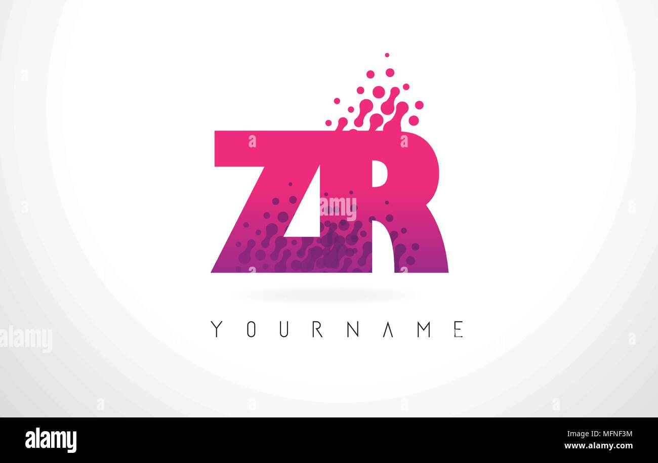 ZR Z R Letter Logo with Pink Letters and Purple Color Particles Dots