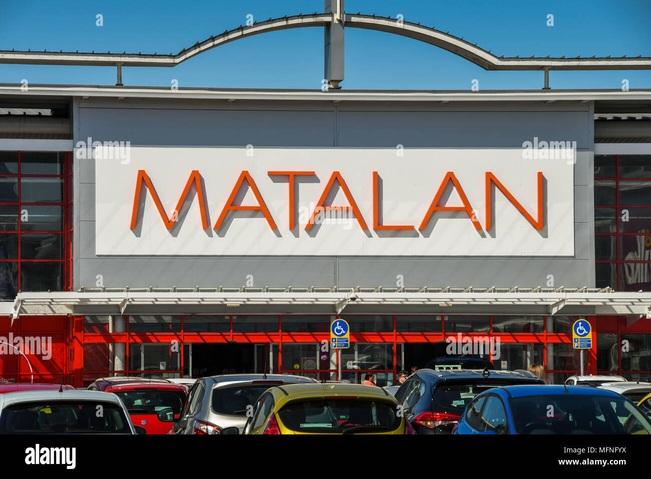 Large sign above the entrance to a Matalan store on a retail park Stock Photo