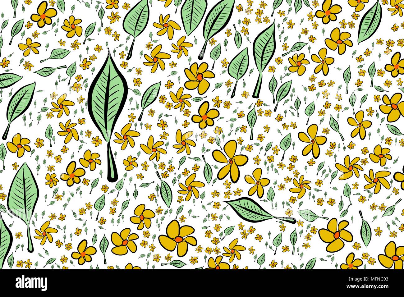 Abstract leaves & flowers illustrations background pattern. Vector ...