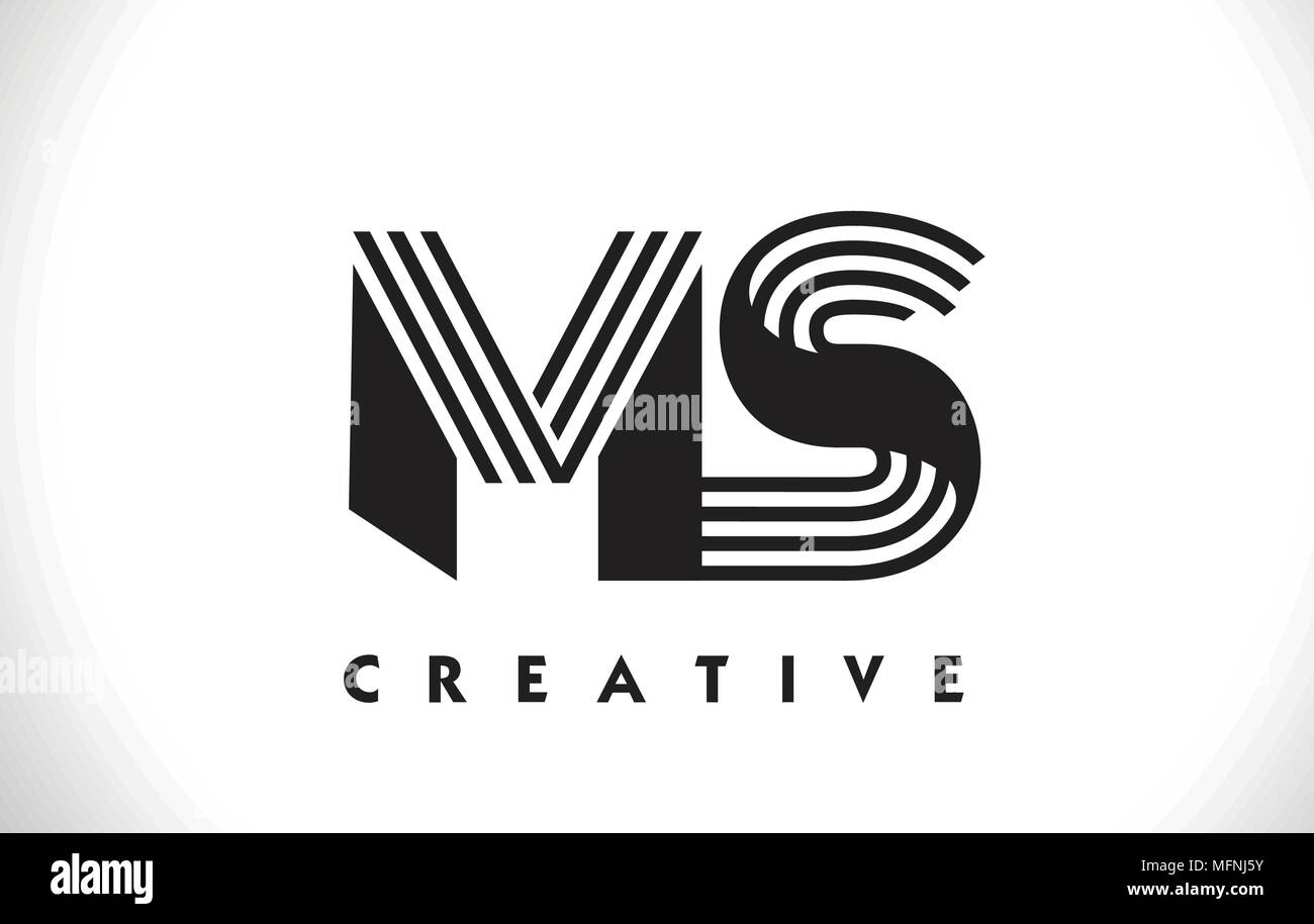 MS Letter Logo With Black Lines Design. Line Letter Symbol Vector