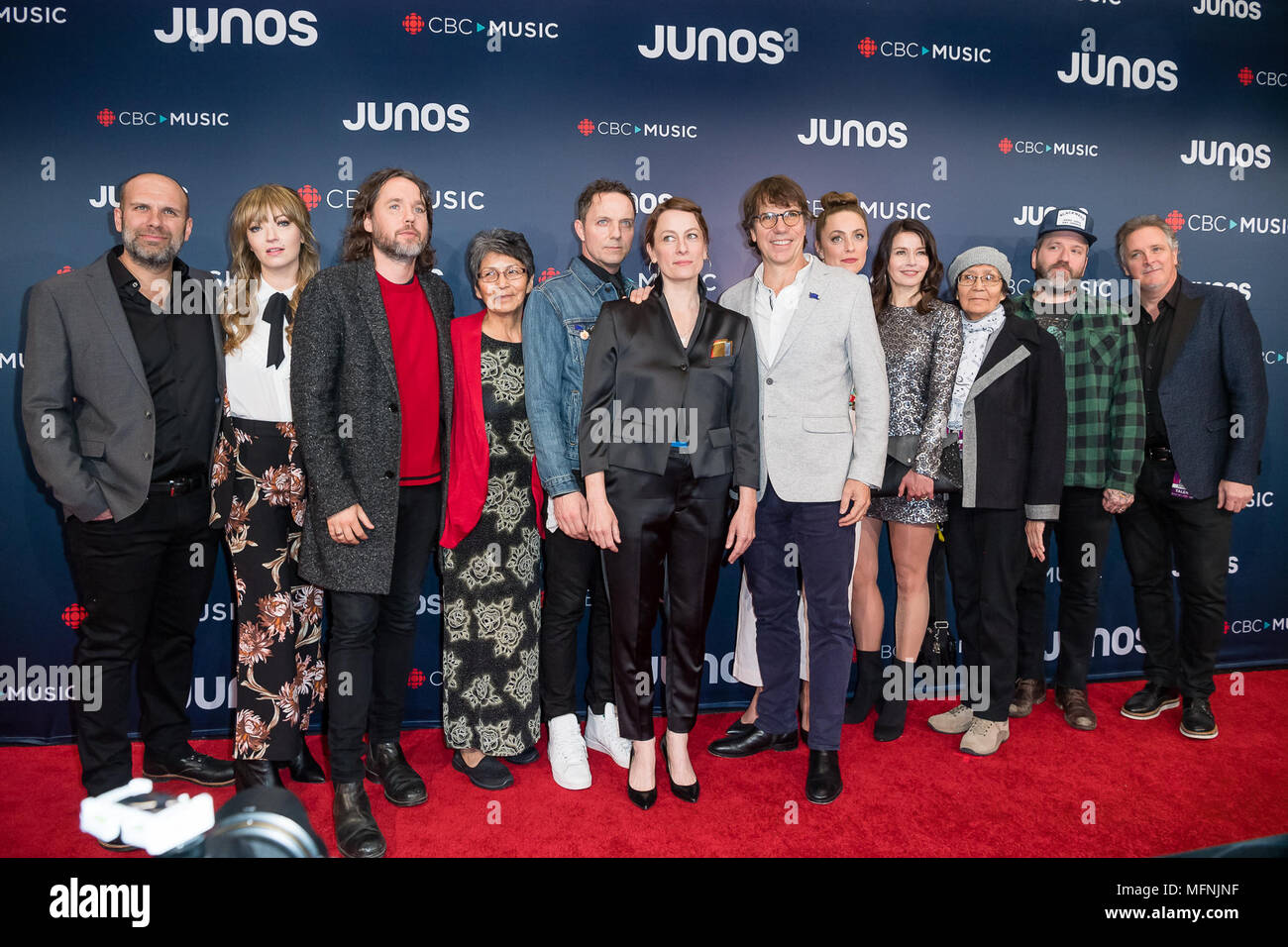 2018 JUNO Awards, held at the Rogers Arena in Vancouver, Canada.  Featuring: Kevin Drew, Sarah Harmer, Dallas Green Where: Vancouver, British Columbia, Canada When: 25 Mar 2018 Credit: Lu Chau/WENN.com Stock Photo