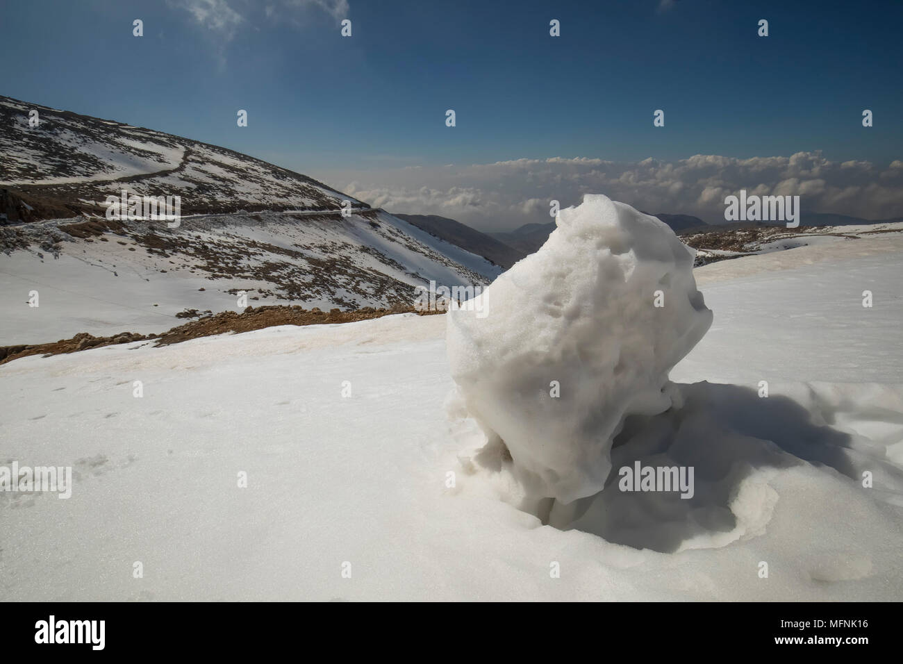 Snow accumulation on the Golan heights,in the north of Israel Stock Photo