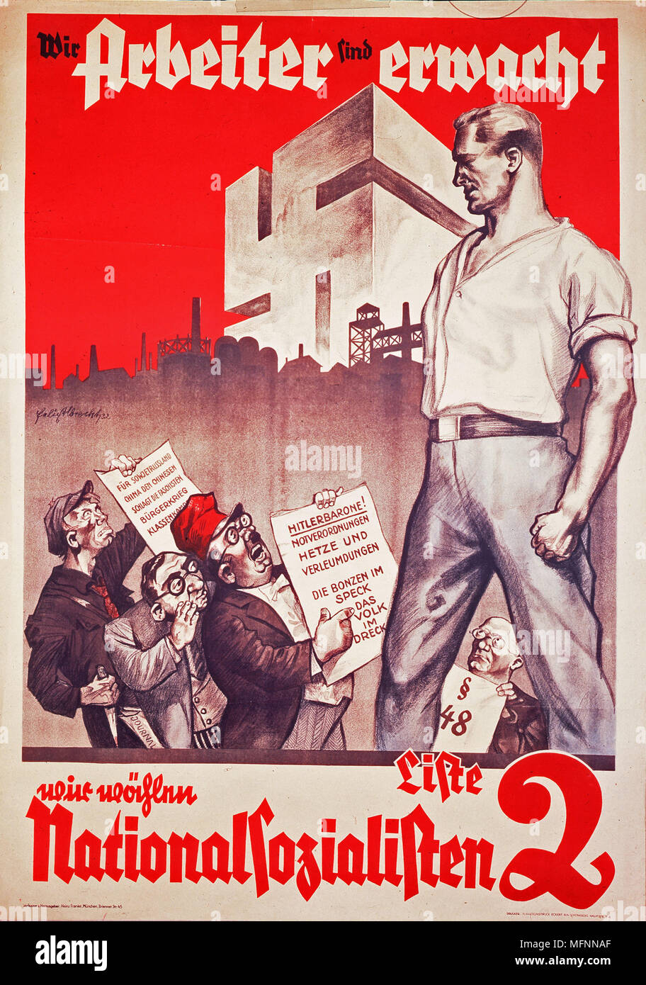 Awakening of the Workers. German National Socialist Party poster, 1932 Stock Photo