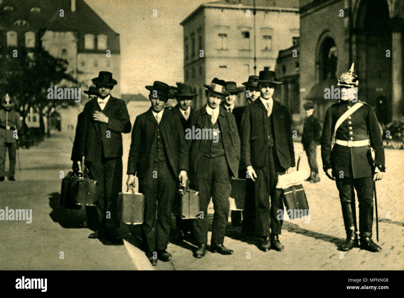 German militarism in the Wilhelmine era:German Lance-corporal giving prospective soldiers their first orders: 1910. Stock Photo