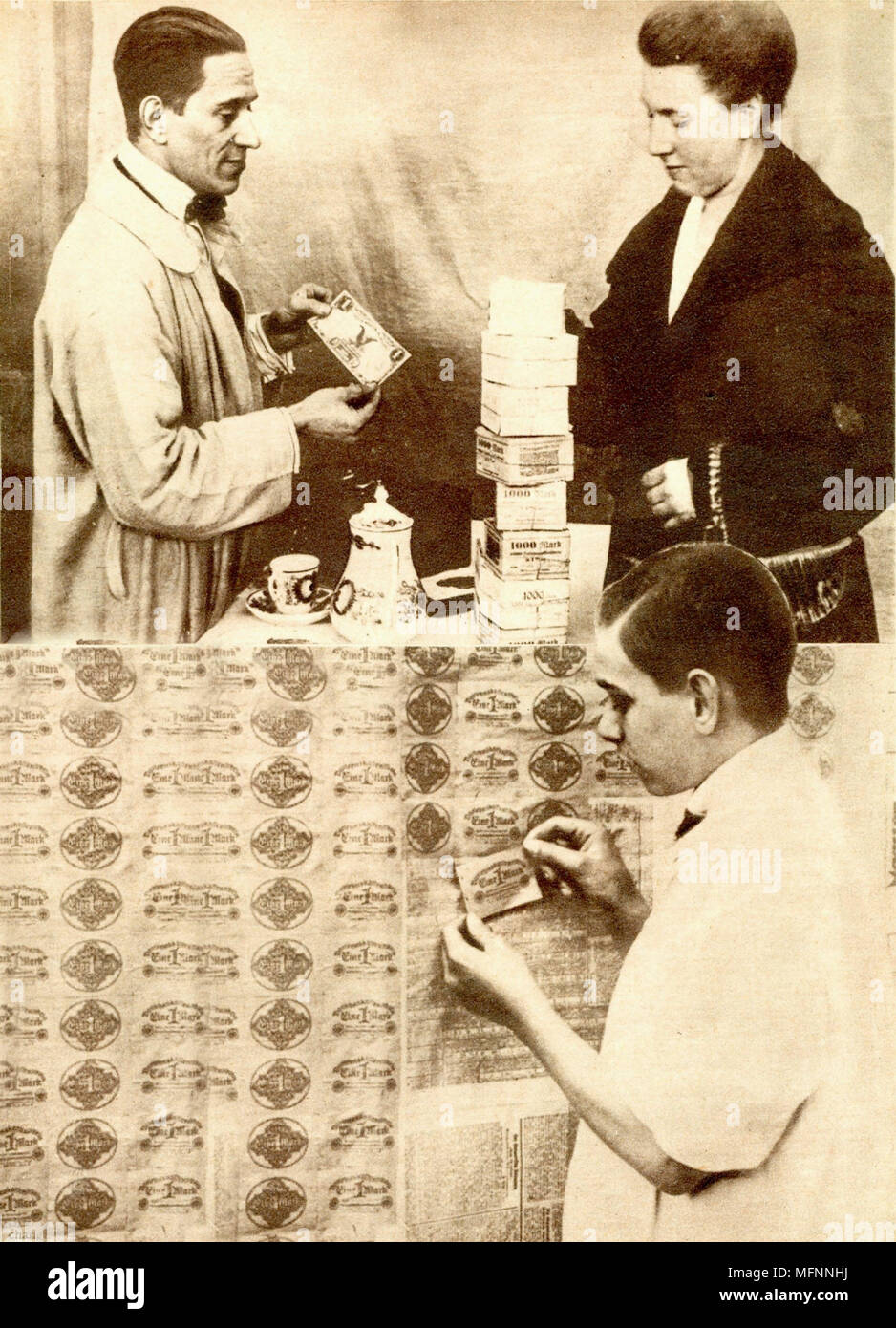 Money is worthless in Germany during the Hyperinflation of 1923-1924. Here it is used to paper the walls. Stock Photo