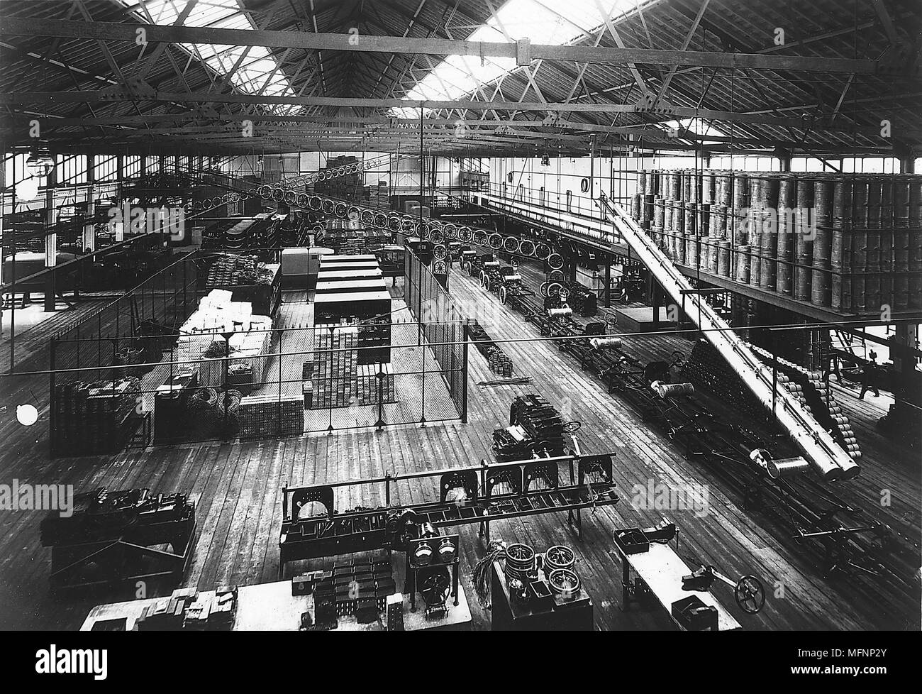 Bird's-eye view of part of Ford Production line at the Highland Park factory c1914. Credit: Ford/World History Archive. Stock Photo