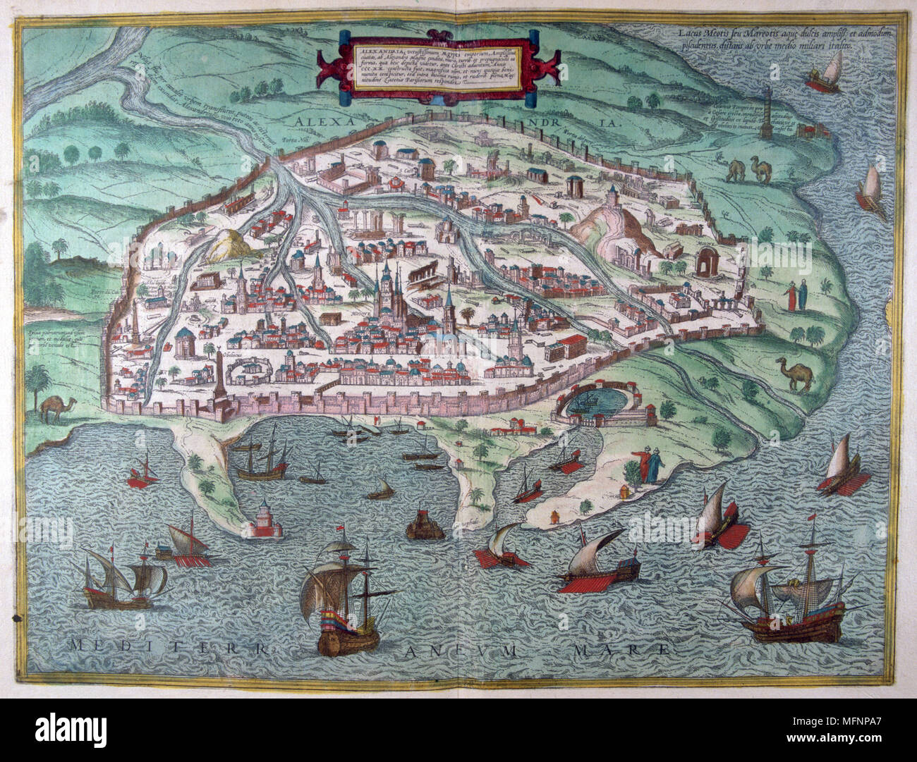 Alexandria with Mosque in centre of the city, and its harbour, Egypt, from an 18th century map. Stock Photo