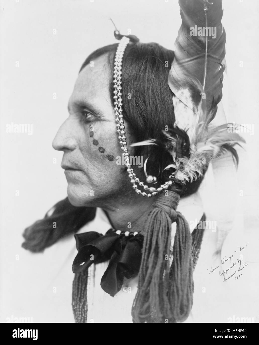 San Diago, Native American, head-and-shoulders portrait, 1905. Photograph by the Gerhard Sisters, Mamie and Emma. Stock Photo