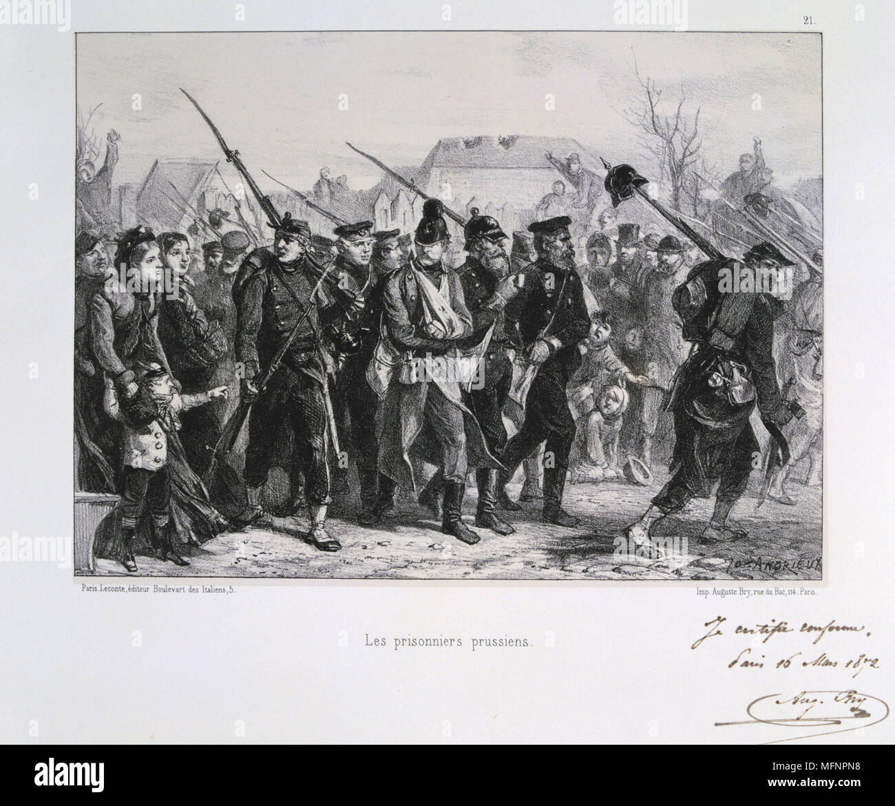 Franco-Prussian War 1870-1871:   Prussian prisoners-of-war. From a series of lithographs  by Clement August Andrieux on the Gardes Nationales. Stock Photo