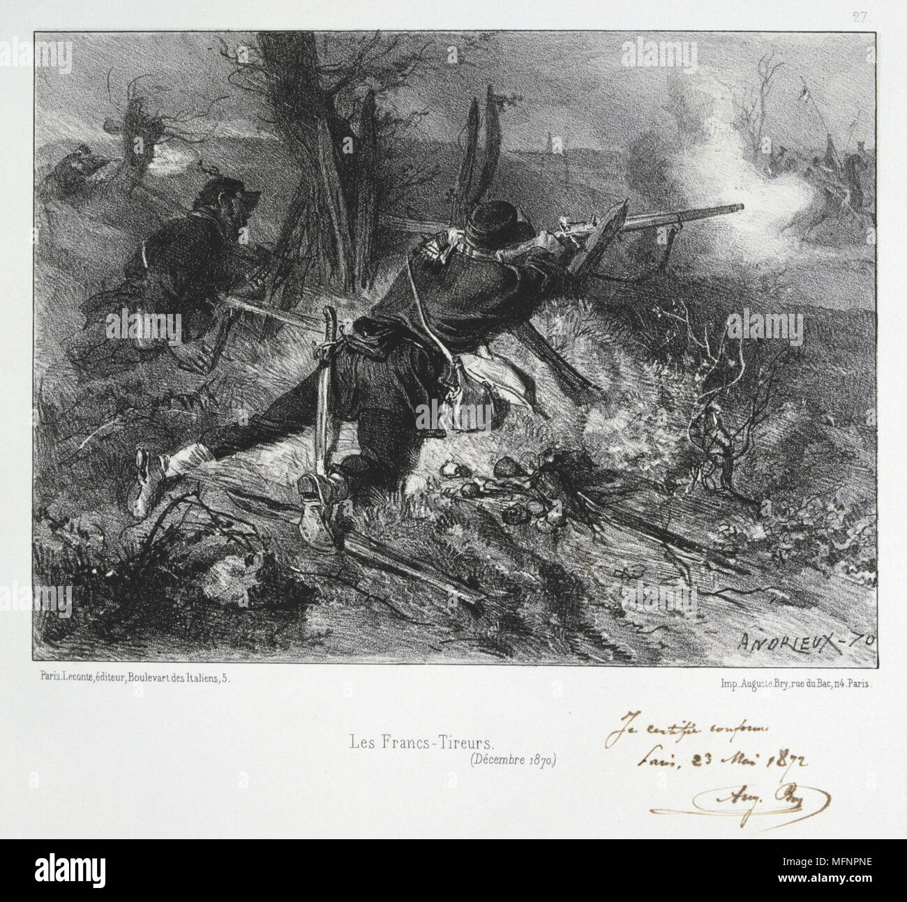Franco-Prussian War 1870-1871: French riflemen. From a series of lithographs  by Clement August Andrieux on the Gardes Nationales. Stock Photo