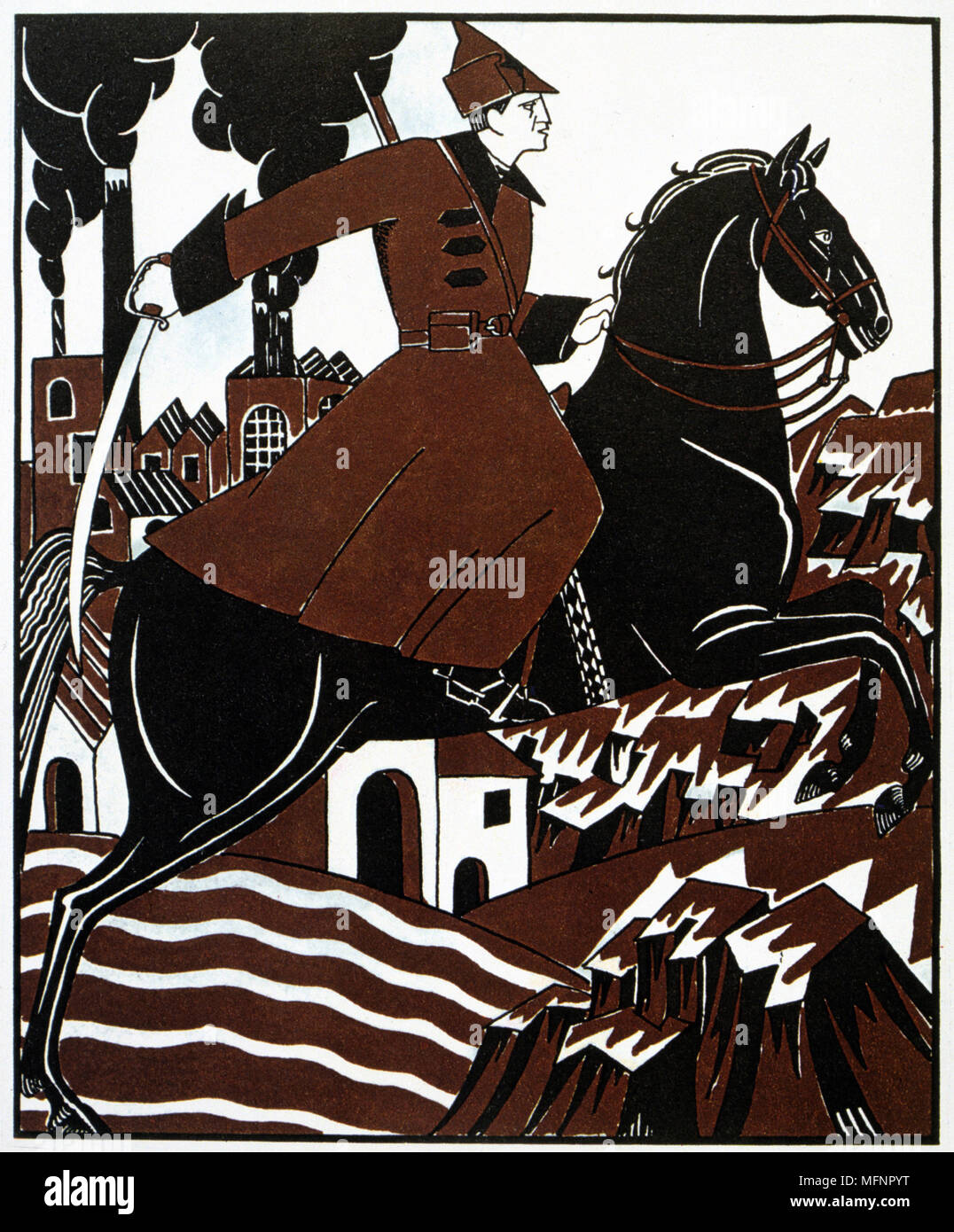 The New Horseman' , 1921. Watercolour. Nikolai Kogout (1891-1959) Russian artist. Soviet Propaganda Russia USSR  Communism Communist Stock Photo