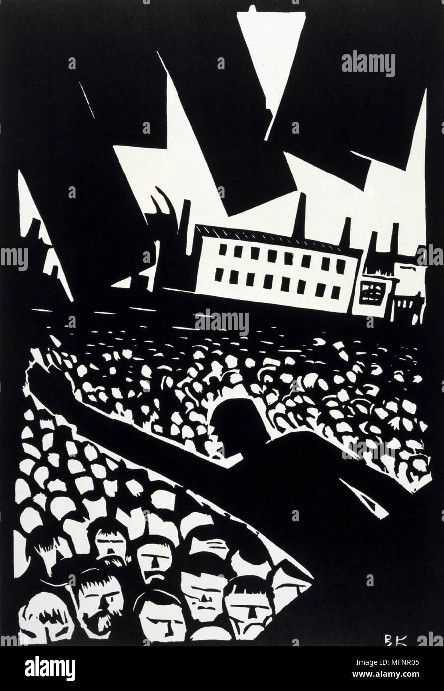 Meeting/Demonstration', 1919. Linocut. Vladidmir Kozlinsky.  Russia USSR  Communism Communist Stock Photo