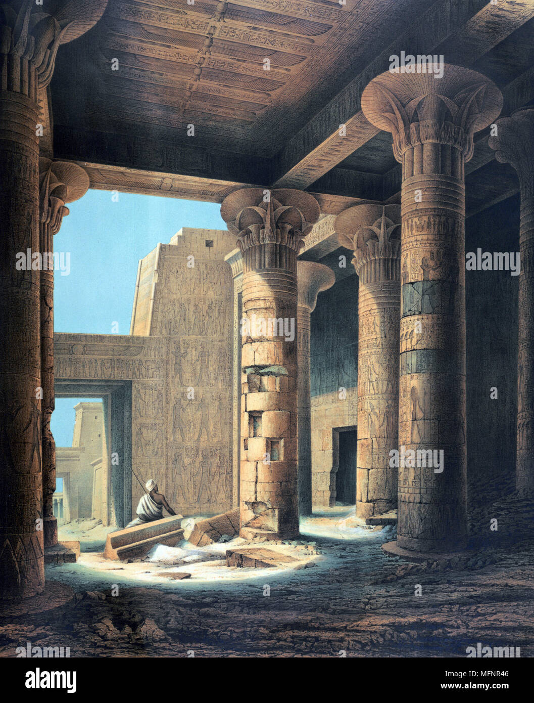 Interior of the Temple at Philae'. Lithograph after Karl Richard Lepsius (1810-1884) Prussian Egyptologist.  Columns in the Temple of Isis, principal goddess of ancient Egypt, sister and wife of Osiris.  Archaeology Religion Mythology Ancient Egyptian Stock Photo