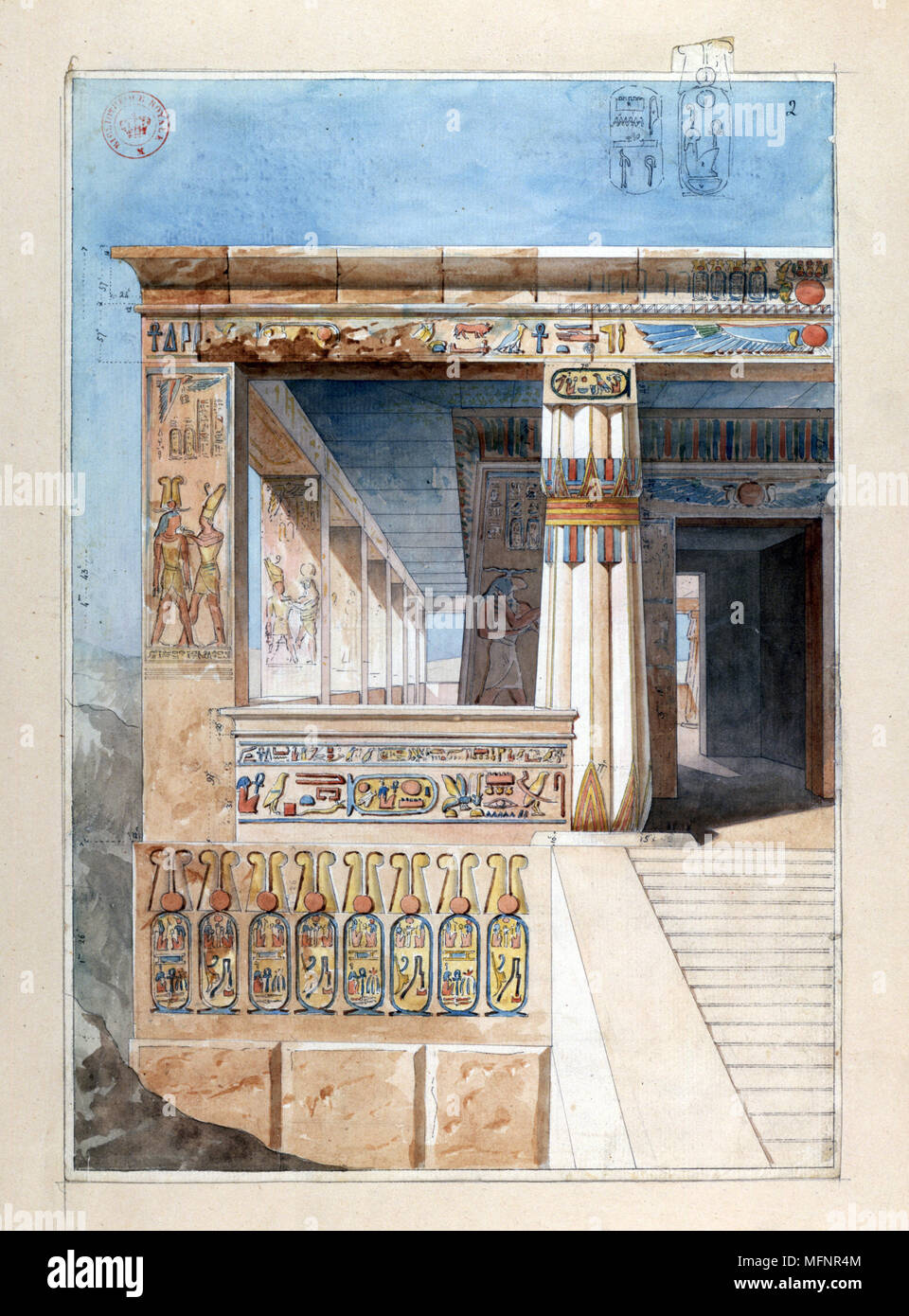 Watercolour of part of an Ancient  Egyptian  temple.  Nestor l'Hote (1804-1842) French Egyptologist. Archaeology Religion Stock Photo
