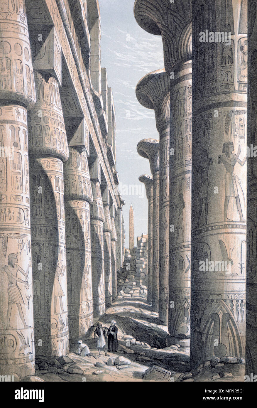 Grand Temple at Karnak', 1843. Lithograph after Owen Jones and Jules Goury. Hypostyle hall of Temple of Amun, Thebes (Luxor). Closed bud papyrus capitals, left, open bud, right. Ancient Egypt Archaeology  Religion Mythology Stock Photo