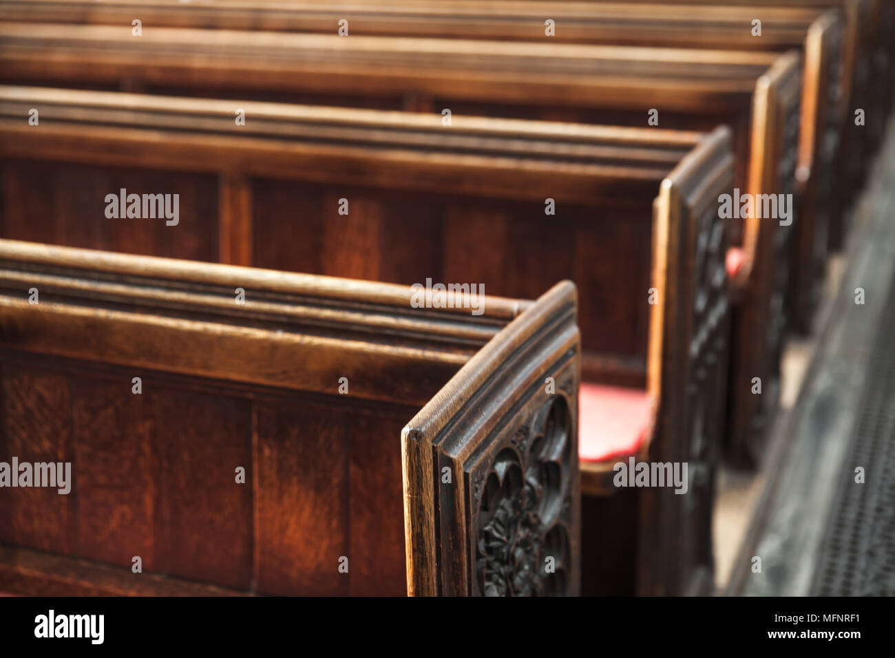 Wooden Benches With Carving Decoration Of Bath Abbey Bath