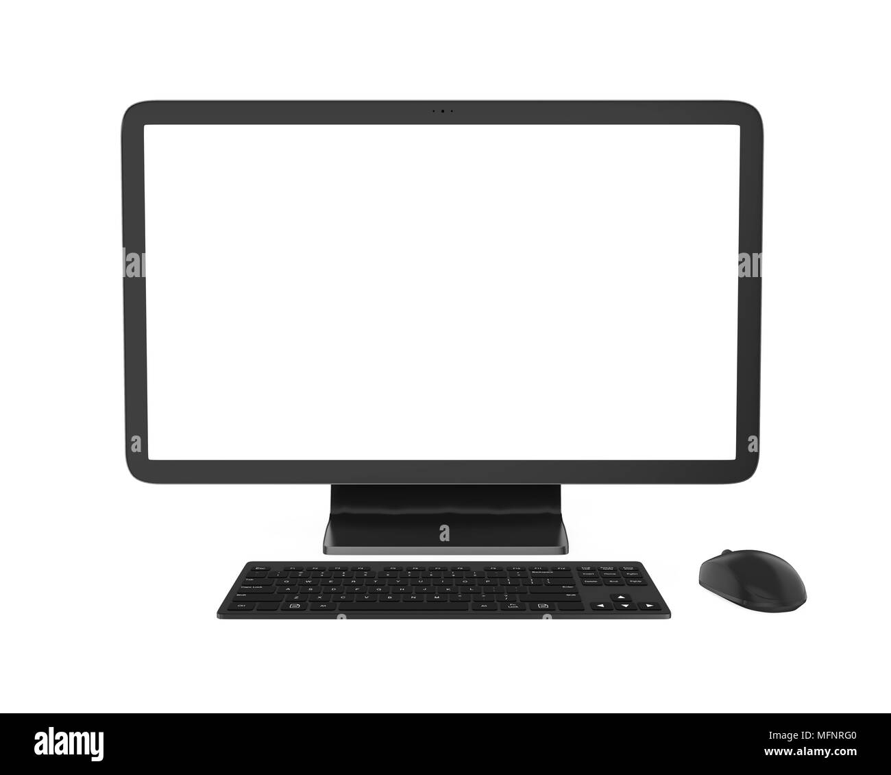 Desktop Computer with a Blank White Screen Monitor, Keyboard and Mouse