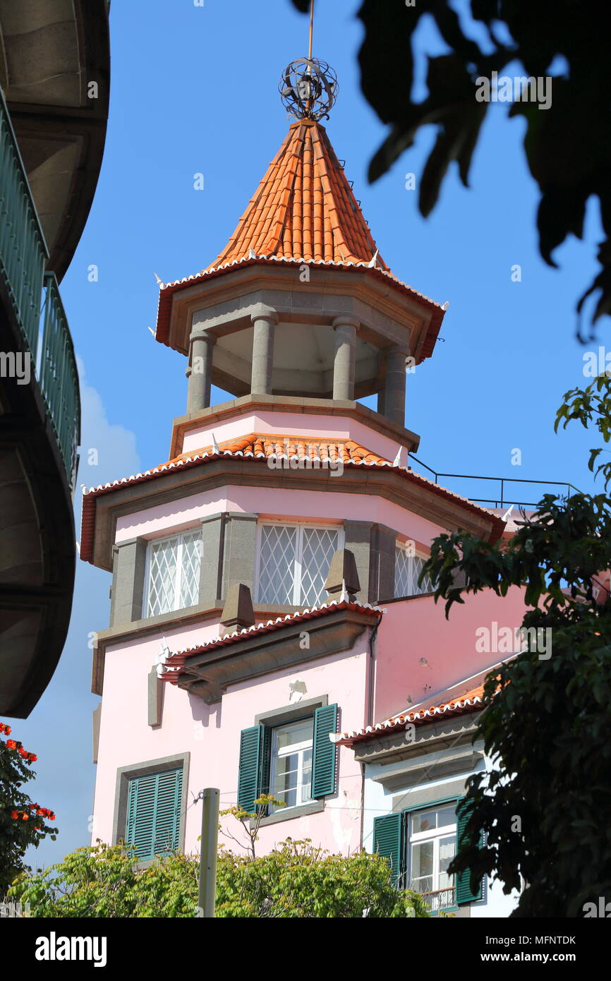 A building with a tower in Funchal on the Portuguese Island of Madeira Stock Photo