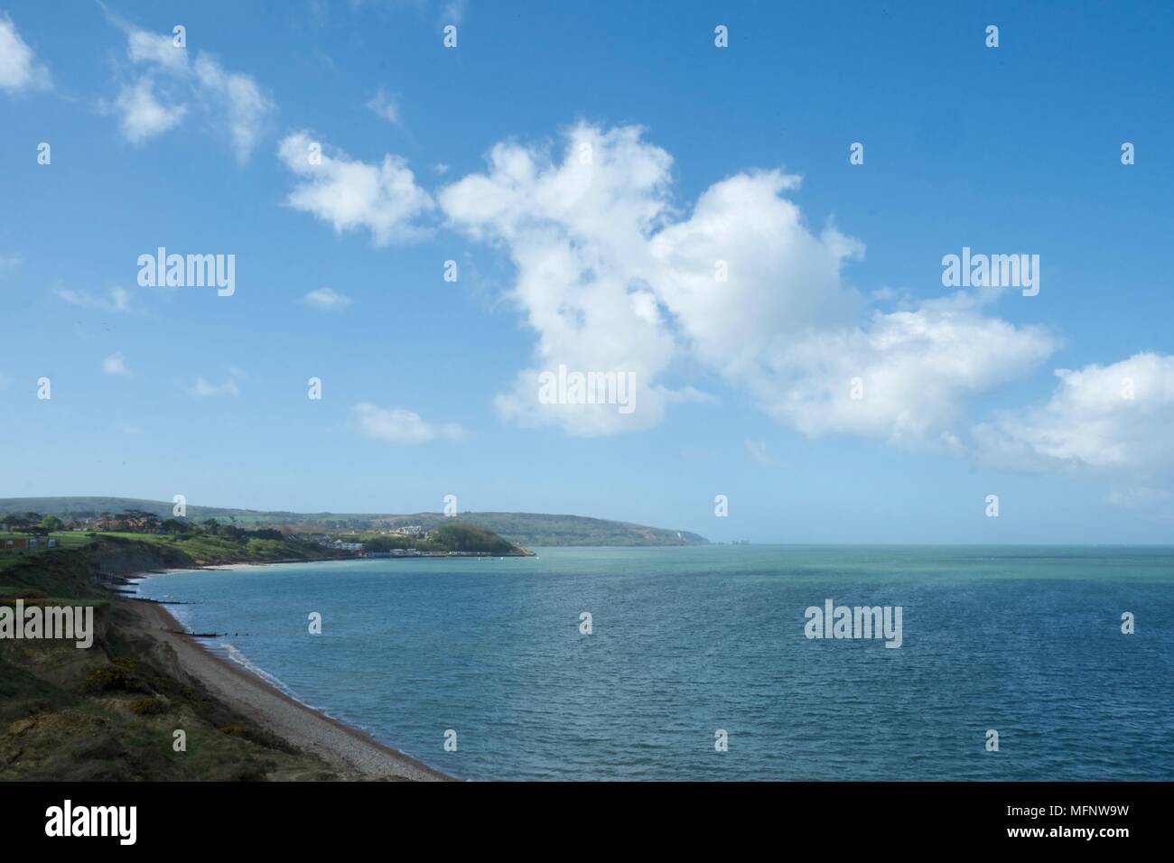 a sunny day with some cloud at colwell bay, isle of wight, united kingdom Stock Photo