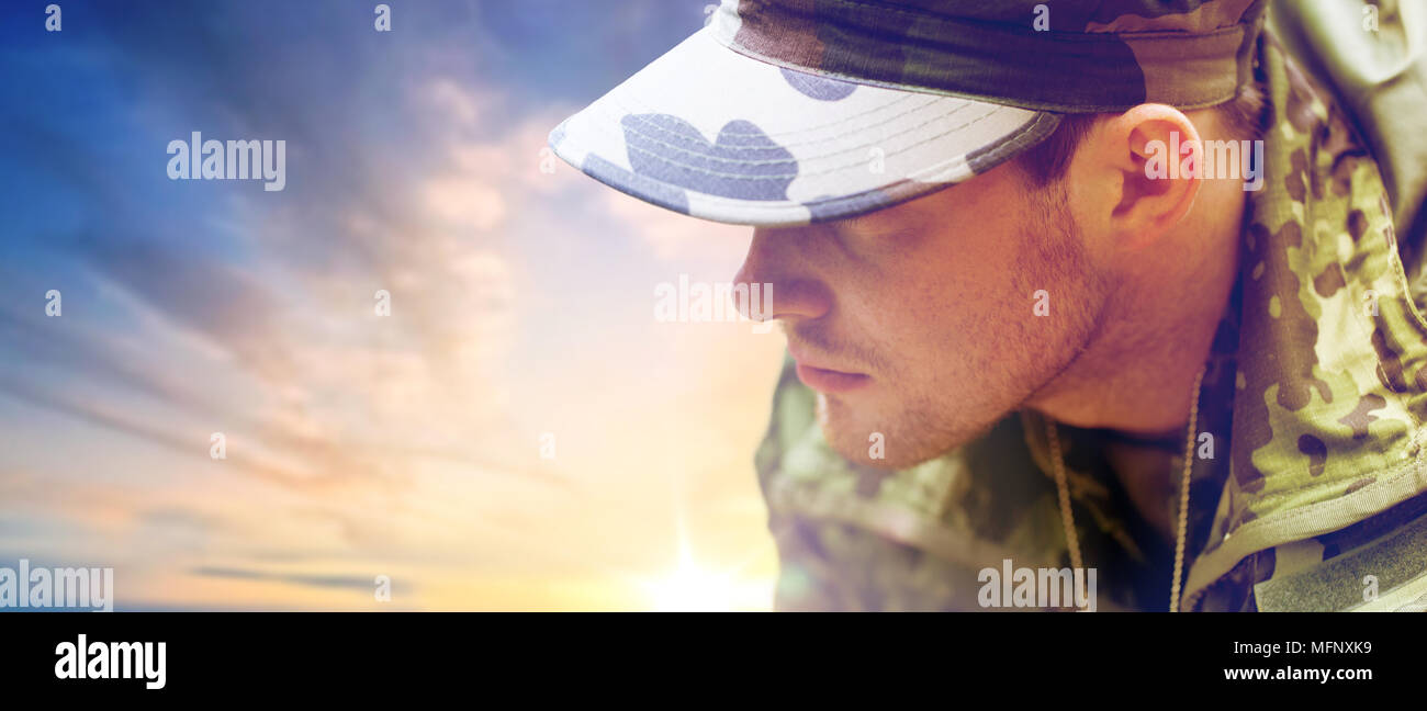 close up of young soldier in military uniform Stock Photo - Alamy