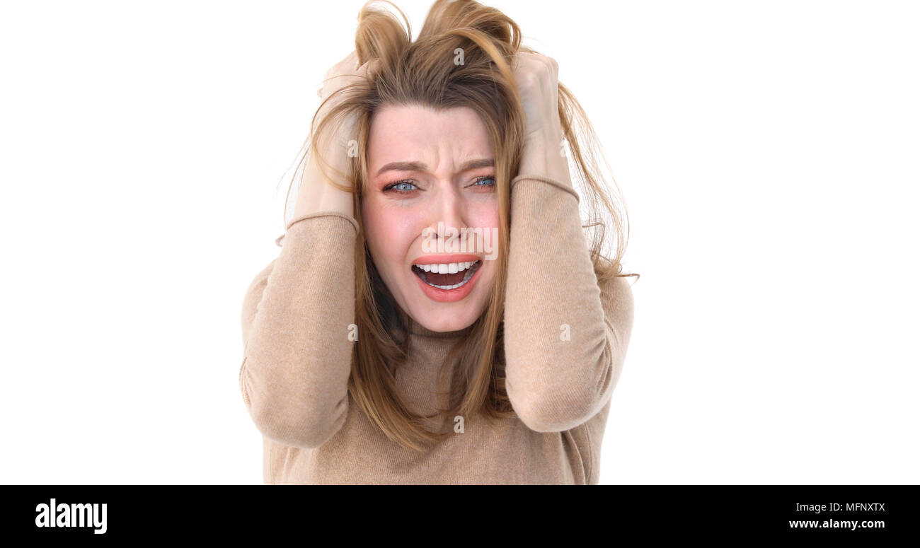 Close up of a young stressed girl shouting Stock Photo