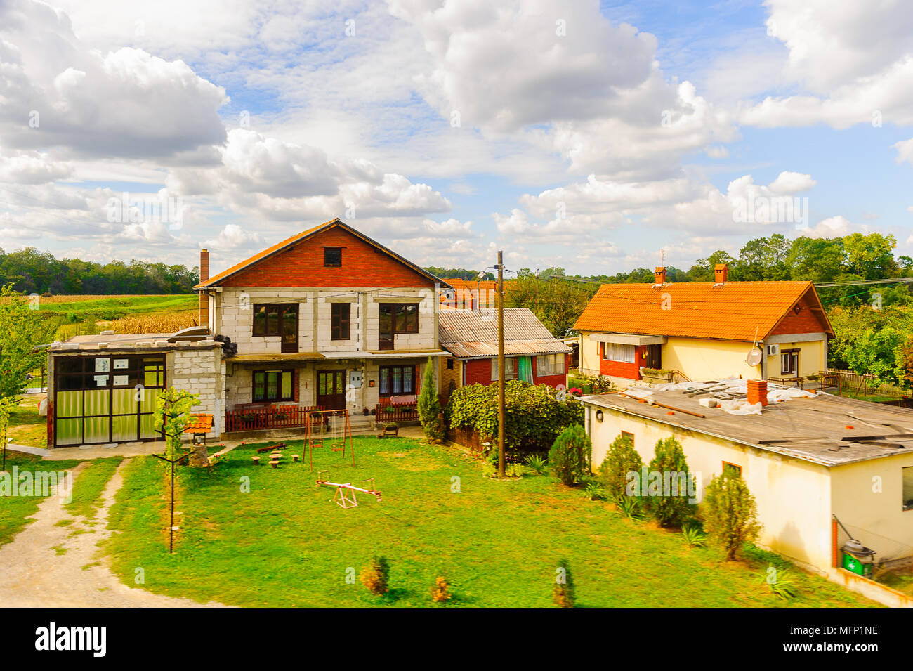 Farm houses a Serbian village Stock Photo Alamy