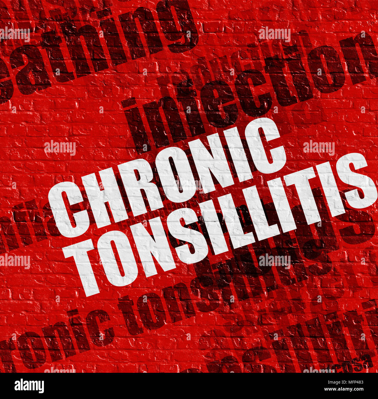 Medicine concept: Chronic Tonsillitis on the Red Brickwall . Stock Photo