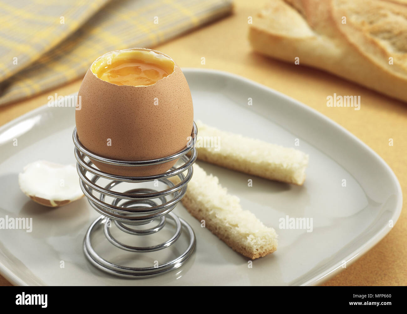 Soft-Boiled Egg with Egg Cup Stock Photo