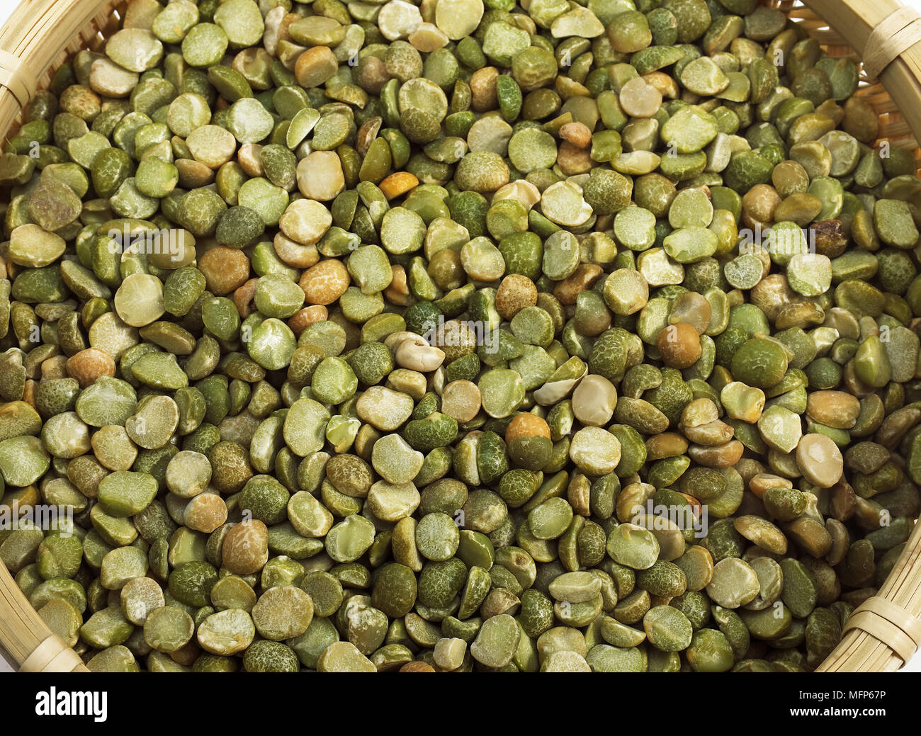 Split Peas, pisum sativum, Seeds in Basket Stock Photo