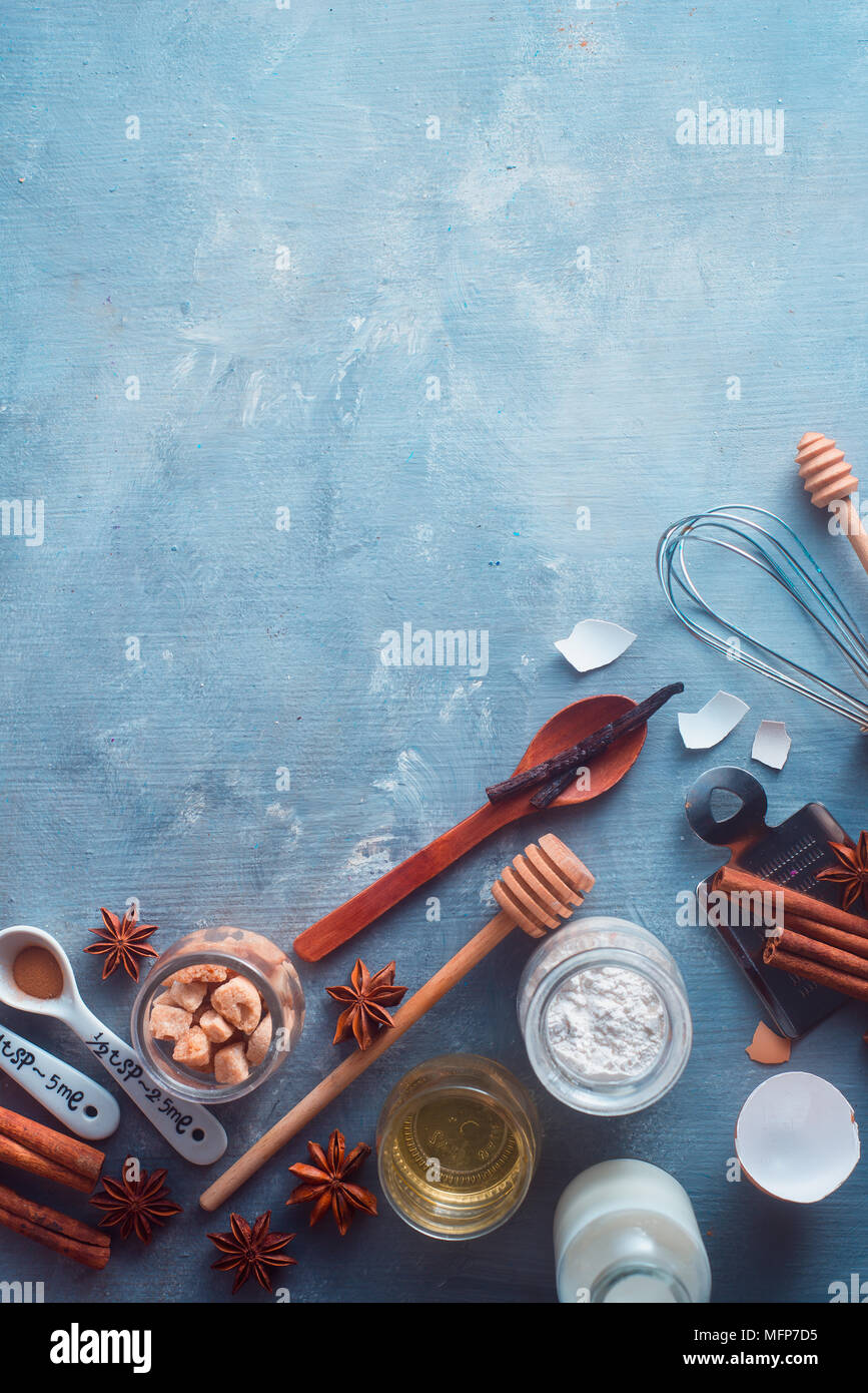 https://c8.alamy.com/comp/MFP7D5/baking-tools-and-ingredients-on-a-textured-concrete-background-cooking-utensils-flat-lay-with-copy-space-modern-kitchen-concept-MFP7D5.jpg