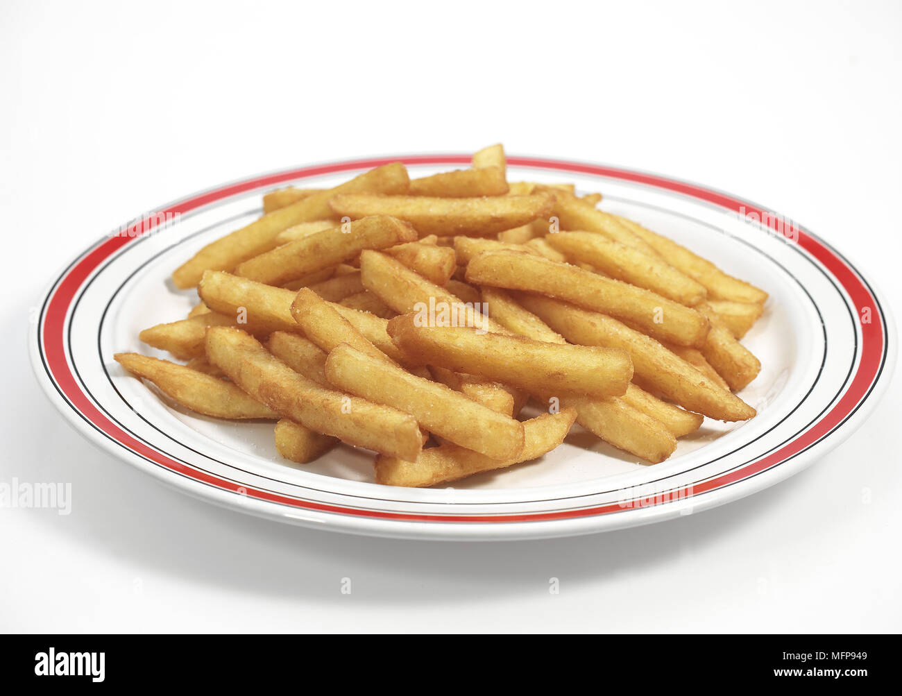 Plate with French Fries against White Background Stock Photo