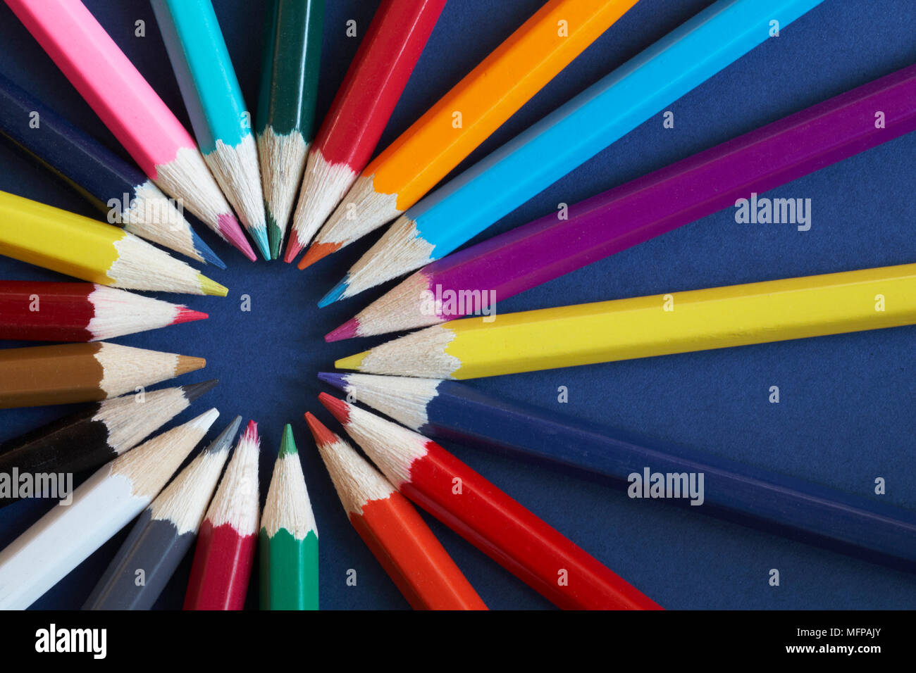 Ring of coloured pencils Stock Photo Alamy