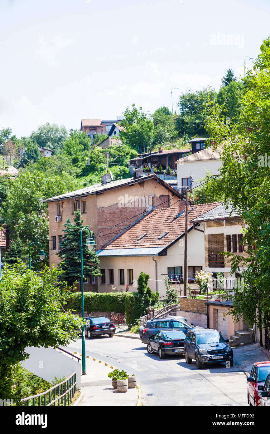 A residential street in Sarajevo, Bosnia and Herzegovina Stock Photo