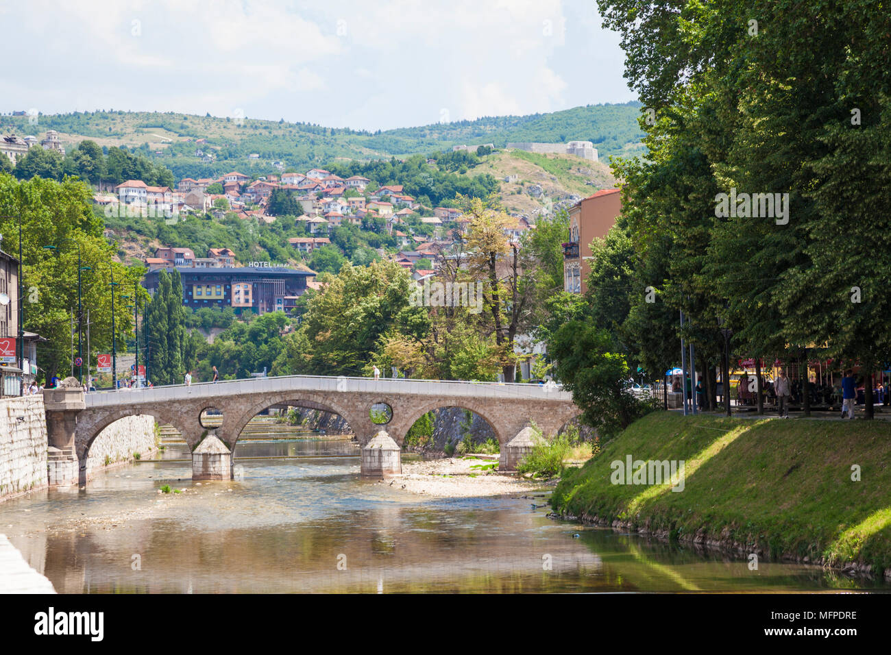 The Latin Bridge over the Miljacka River in Sarajevo, Bosnia and Herzegovina Stock Photo