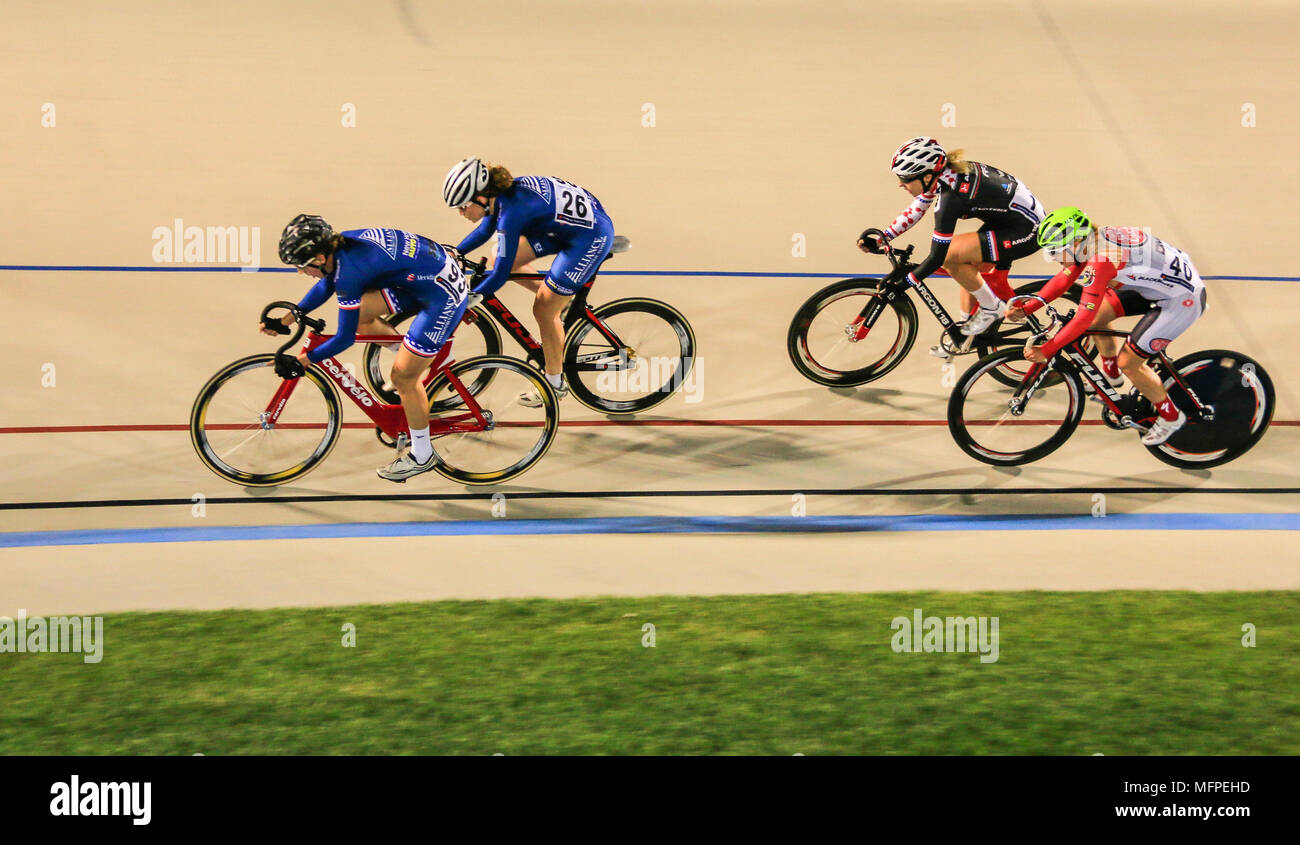 Female bicycle track racers Stock Photo