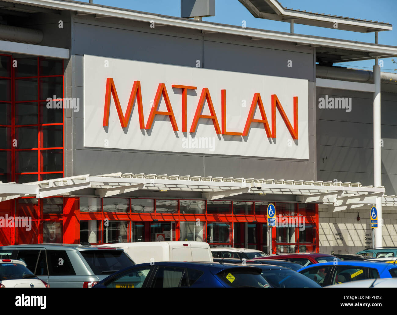 Large sign above the entrance to a Matalan store on a retail park Stock Photo