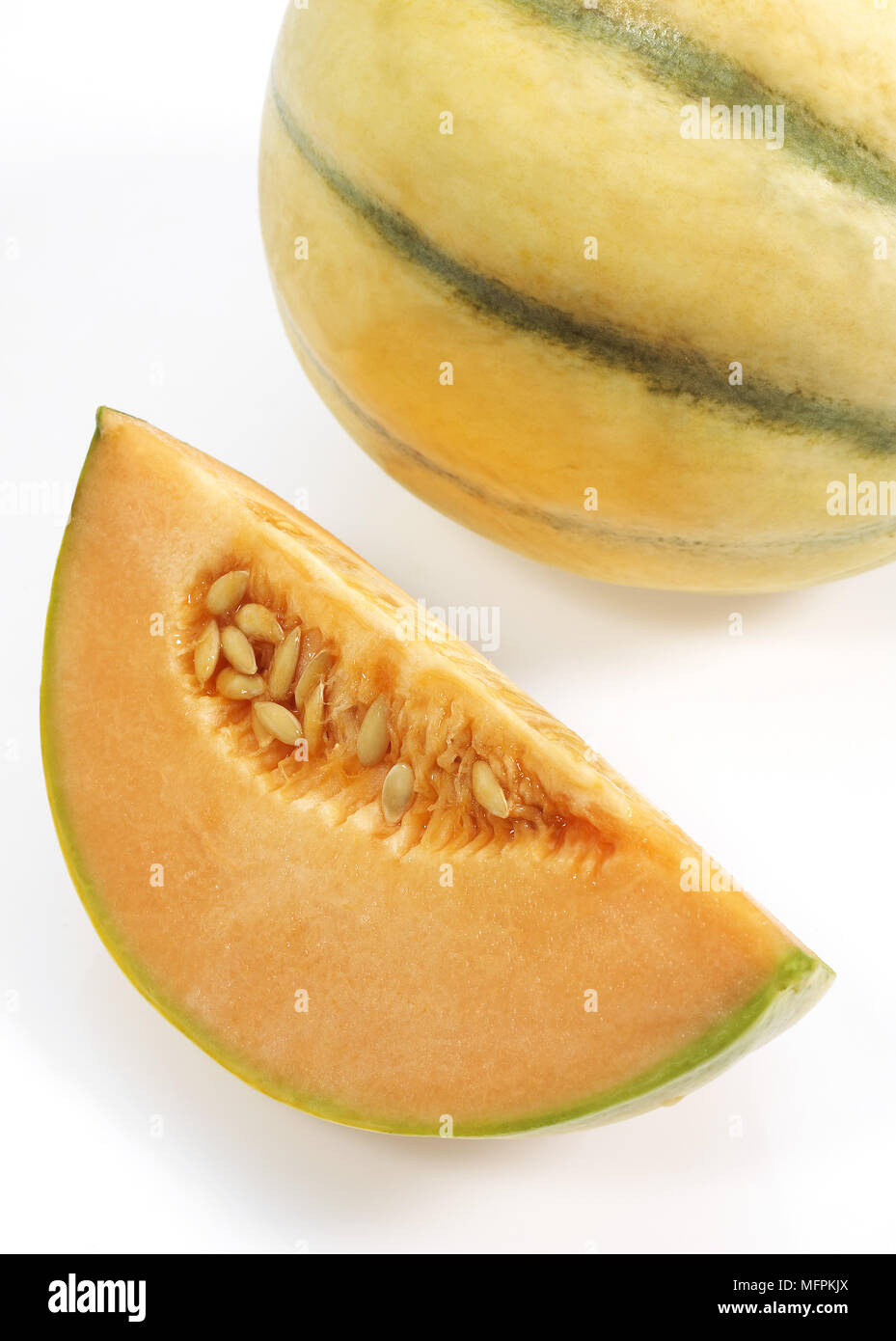 Cavaillon Melon, cucumis melo, Fruits on White Background Stock Photo