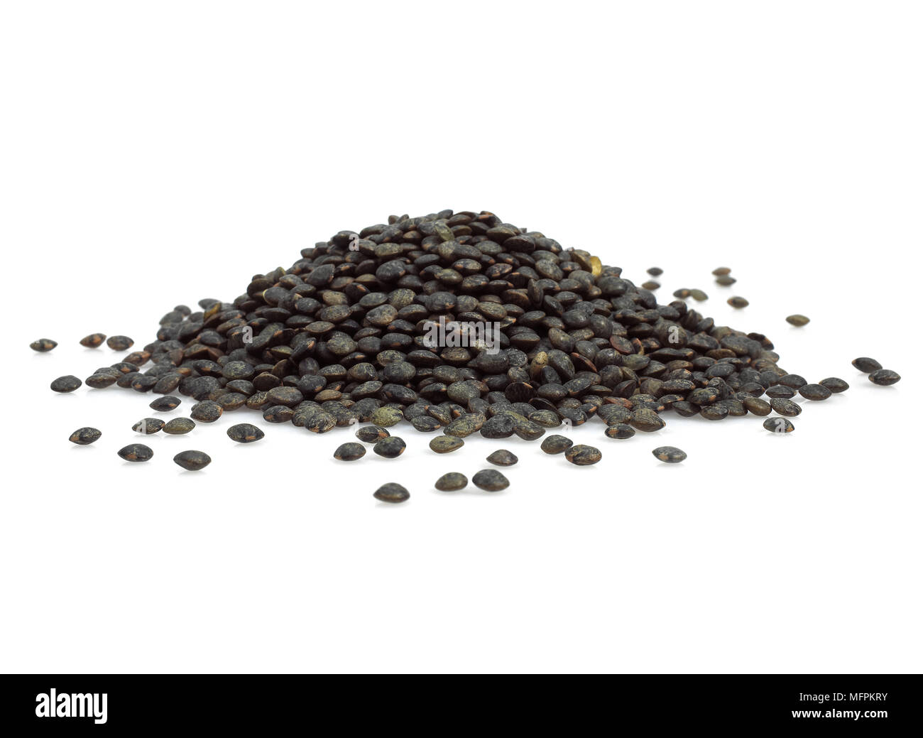 French Green Puy Lentils, lens esculenta, Dry Vegetables against White Background Stock Photo