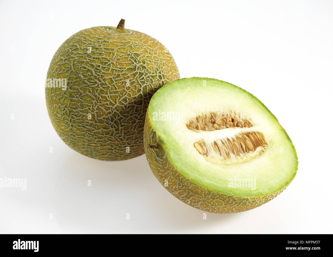 Italian Melon, cucumis melo, Fruits against White Background Stock
