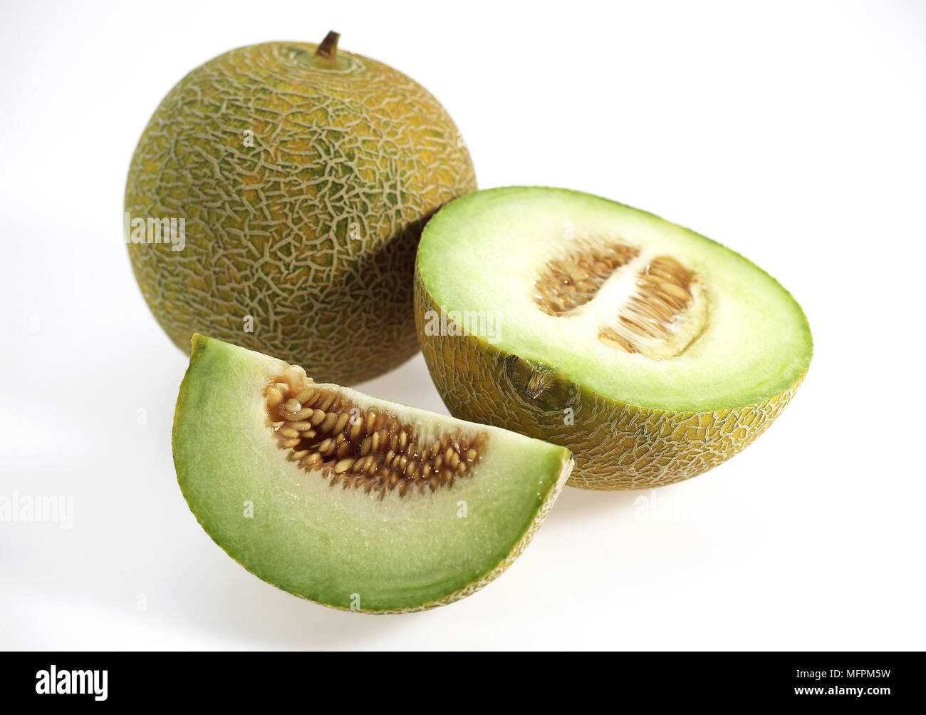 Italian Melon, cucumis melo, Fruits against White Background Stock Photo