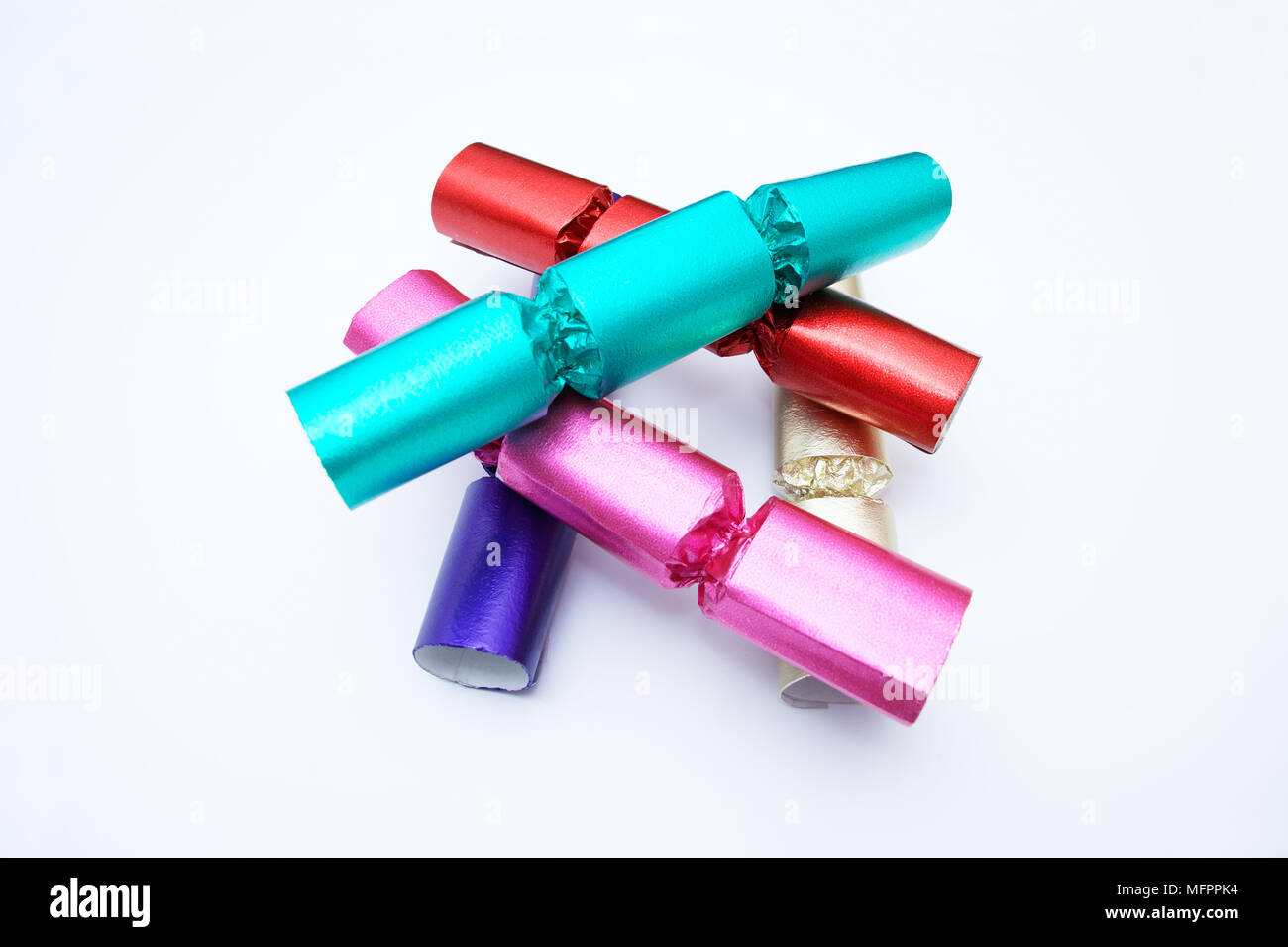 Christmas crackers isolated on a white background Stock Photo Alamy