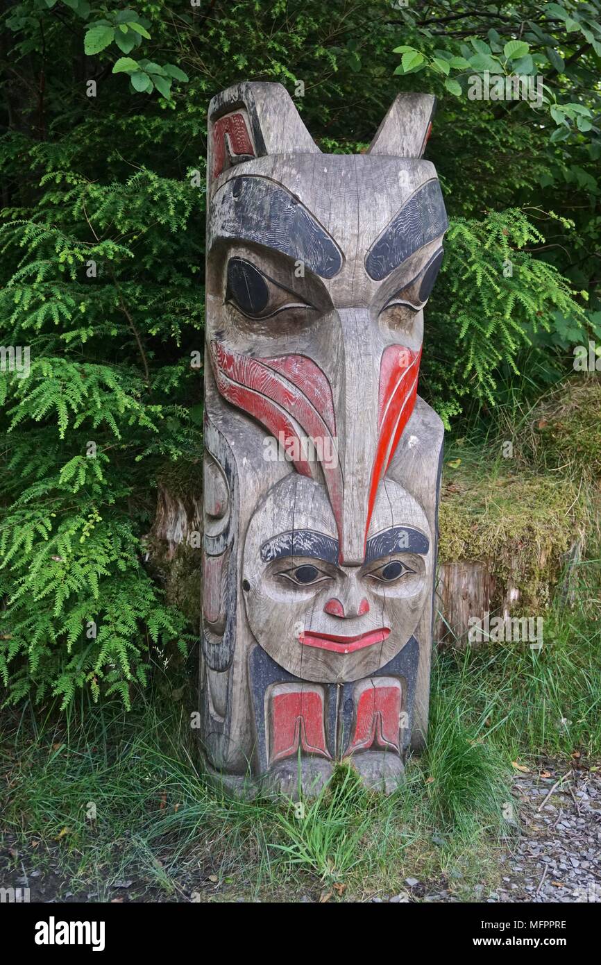 Ketchikan, Alaska, USA A totem on the grounds of Potlatch Totem Park