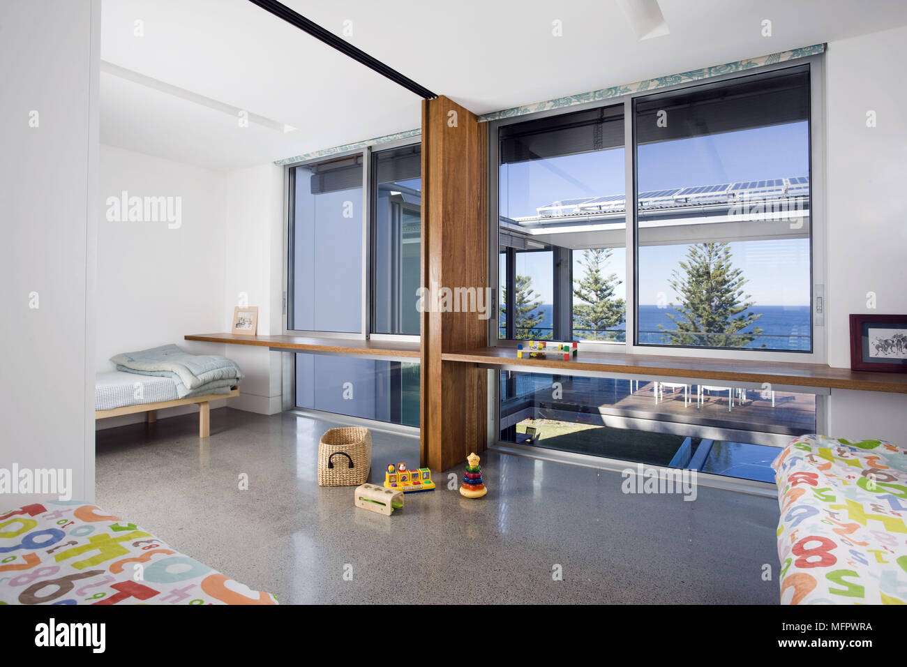 Childrens bedroom with sliding partition wall Stock Photo Alamy