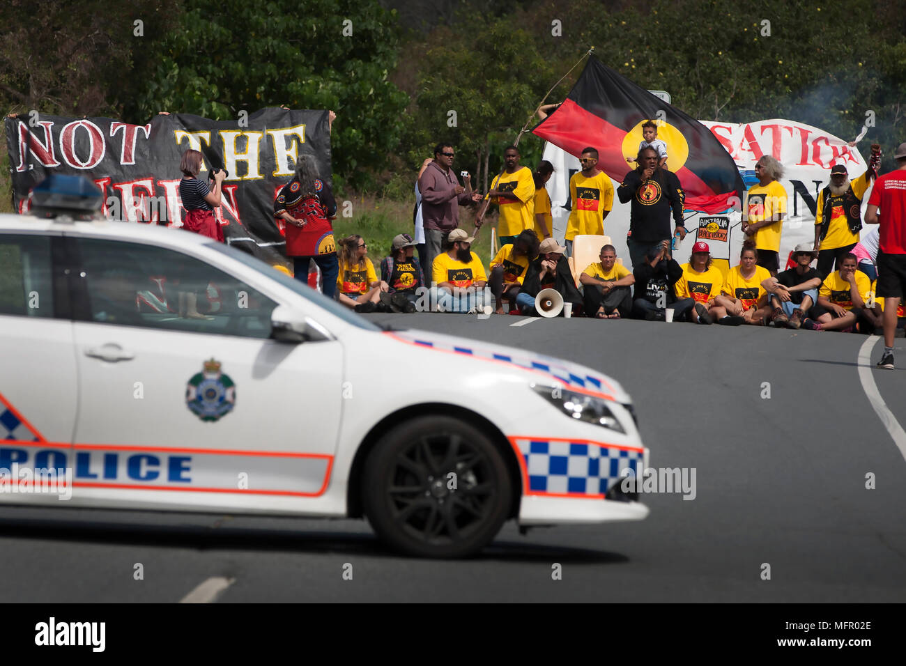 Commonwealth Games Protested Aboriginal activists blocking a road in Gold Coast, Queensland, as they ...