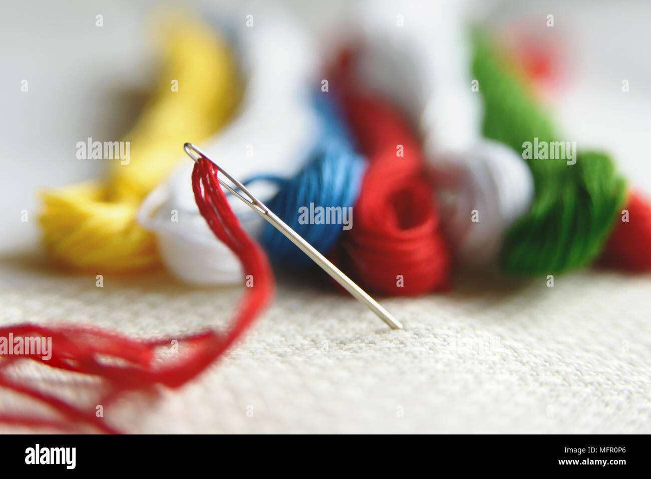 Needle in canvas with paqbqs of different colors for embroidery Needle in canvas with paqbqs of different colors for embroidery