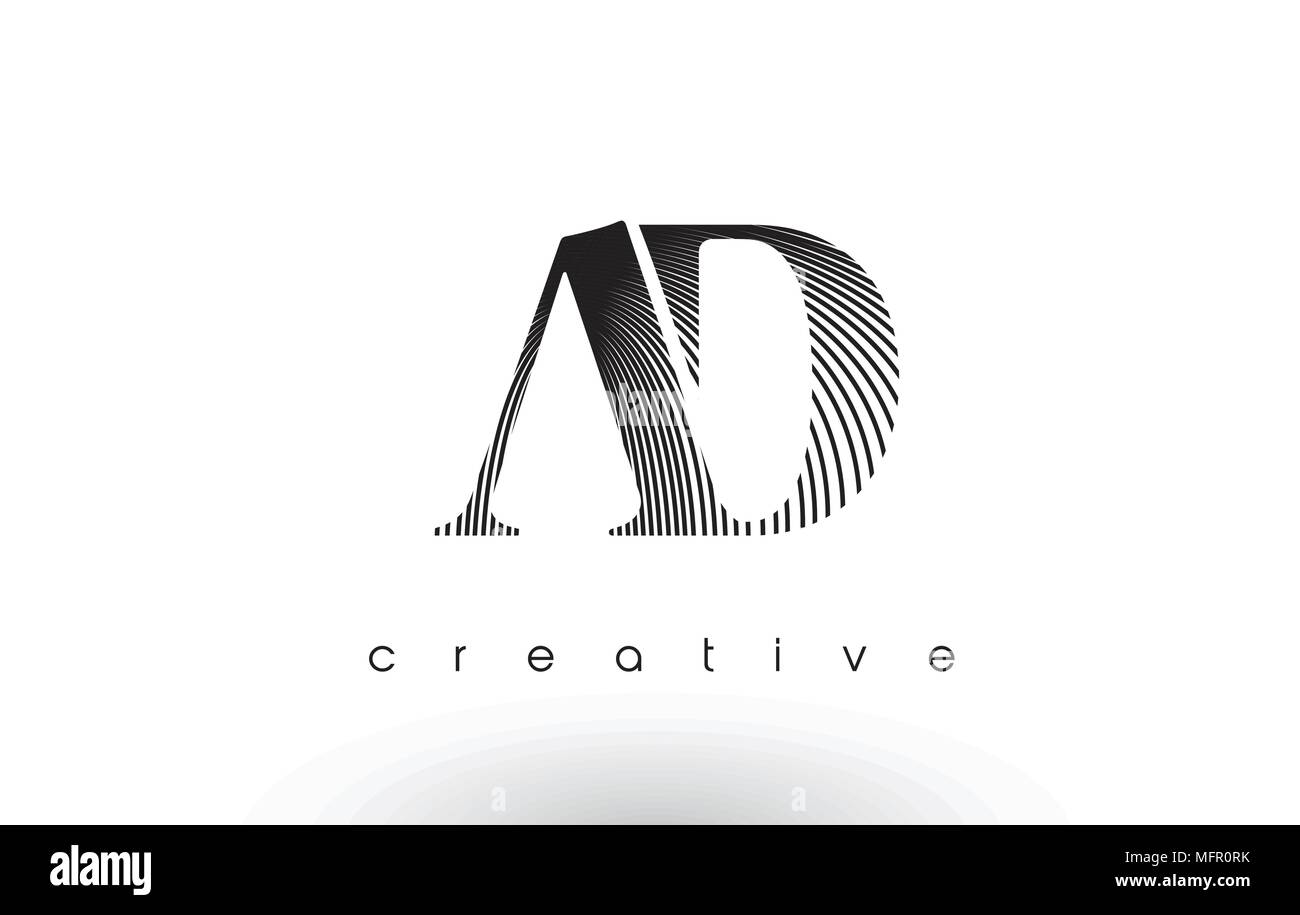 AD Logo Design With Multiple Lines. Artistic Elegant Black and White ...
