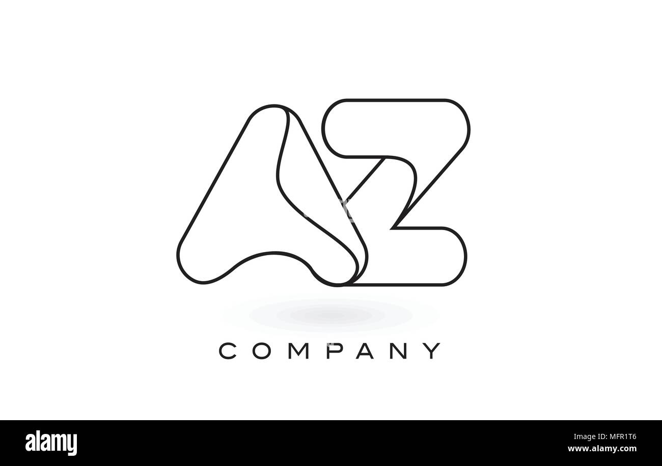 AZ Monogram Letter Logo With Thin Black Monogram Outline Contour ...