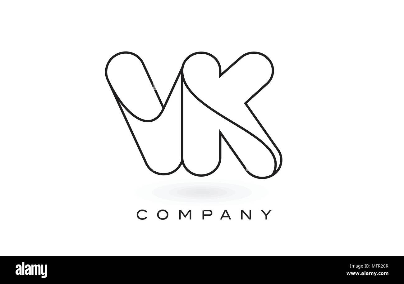 VK Monogram Letter Logo With Thin Black Monogram Outline Contour ...