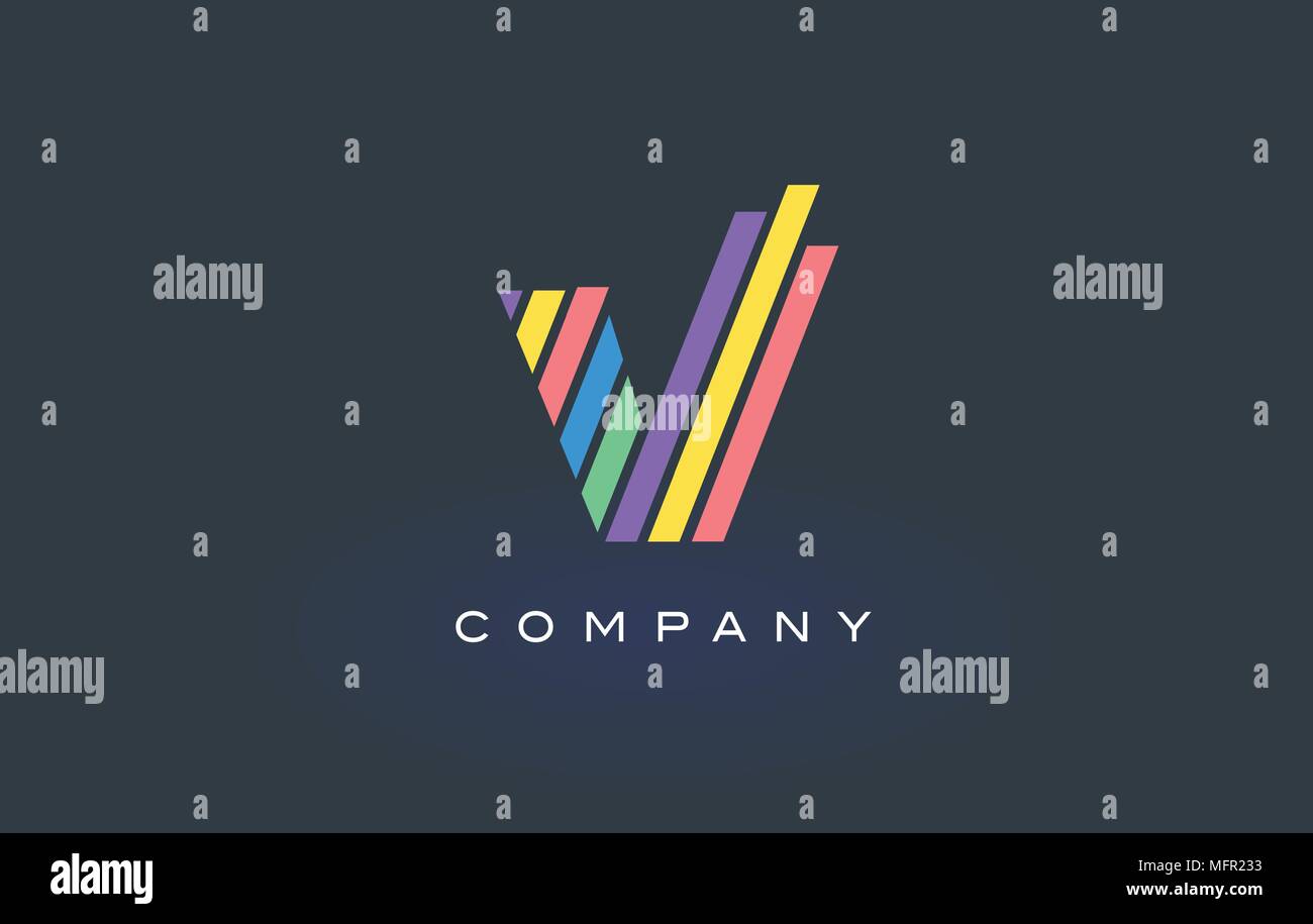 V Letter Logo Design with Colorful Rainbow Lines Vector. Rainbow Letter ...